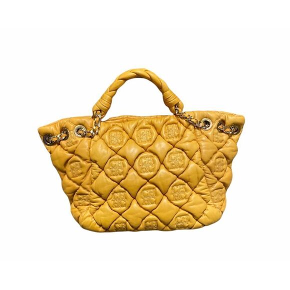 CH Carolina Herrera Mustard Leather Puffer Tote Handbag - Picture 2 of 6